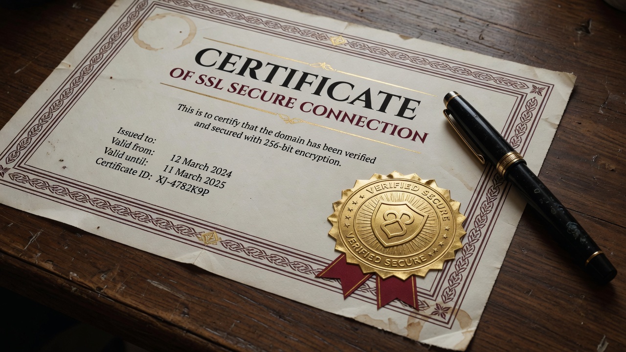 Paper certificate with seal on a desk