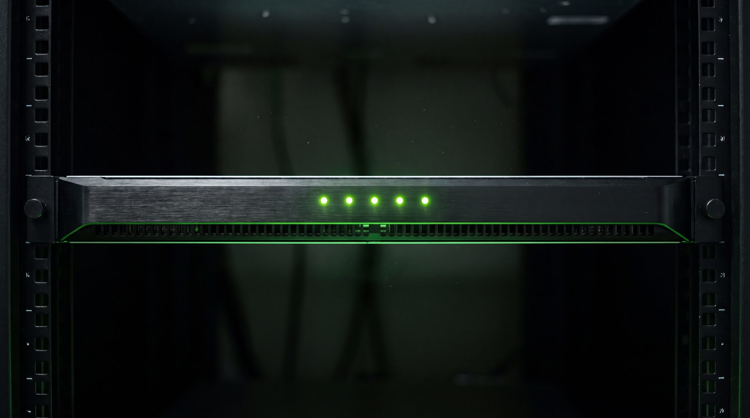 Server faceplate with green status LEDs