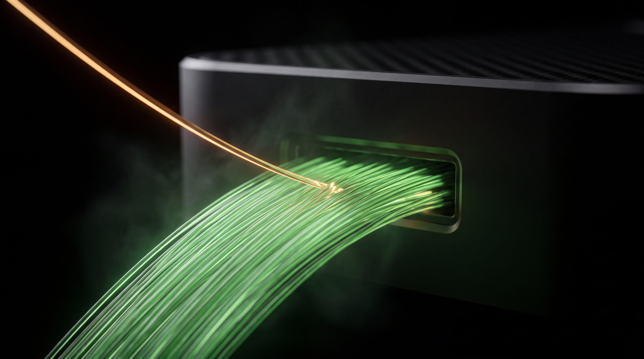 Fiber optic inlet glowing green