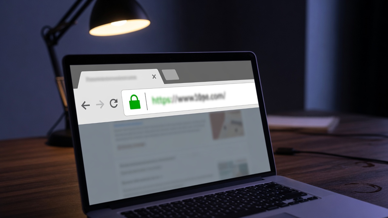 Laptop browser showing HTTPS padlock