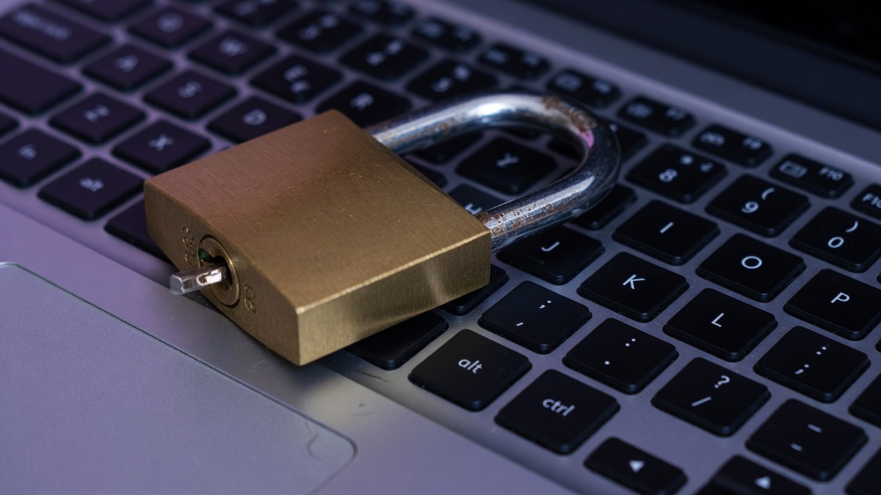 Padlock on a laptop keyboard