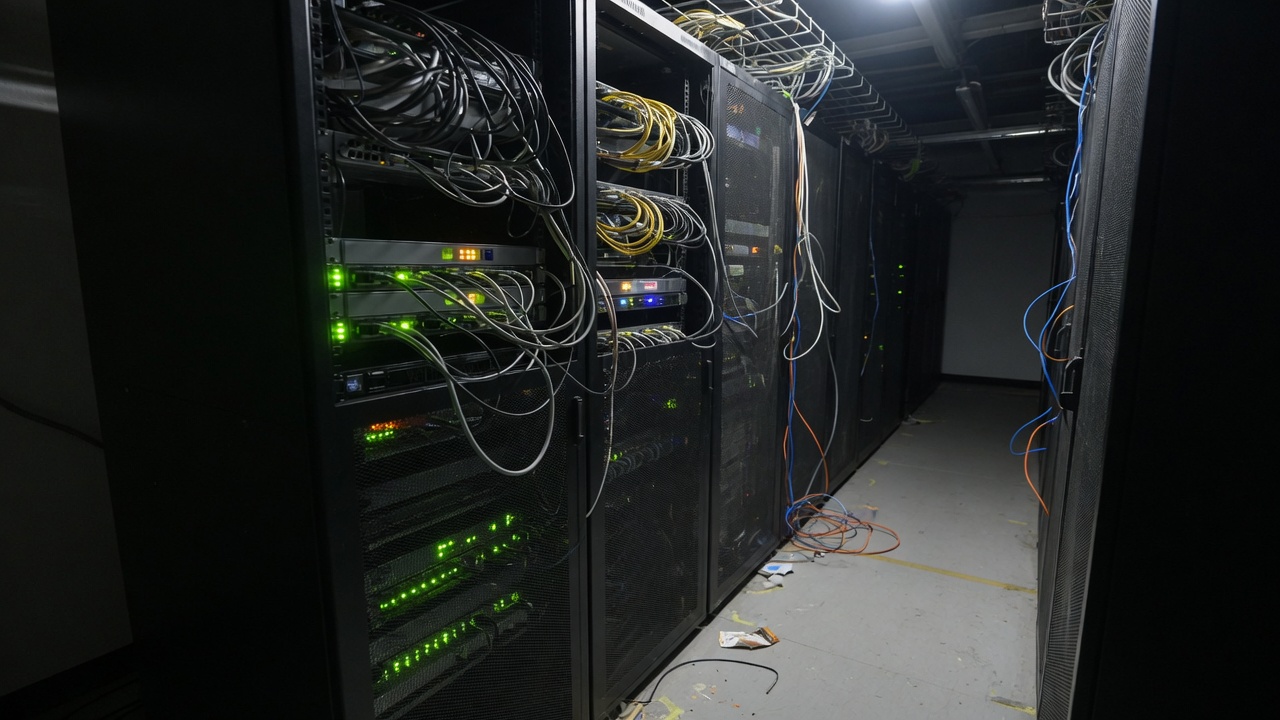 Server racks in a data center aisle