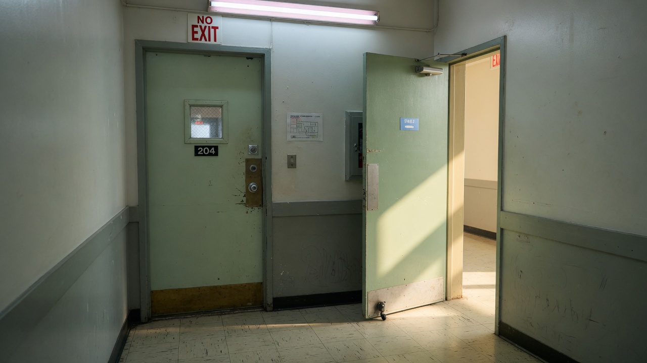 Hallway with one open and one closed door