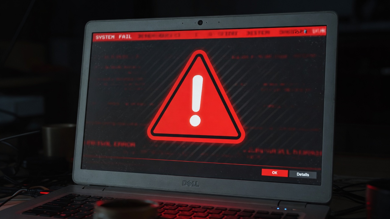 Laptop showing a system warning